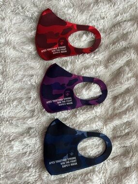 Bape A Bathing Ape Face Mask Set Of Three (3) Authentic Camo Print One Size